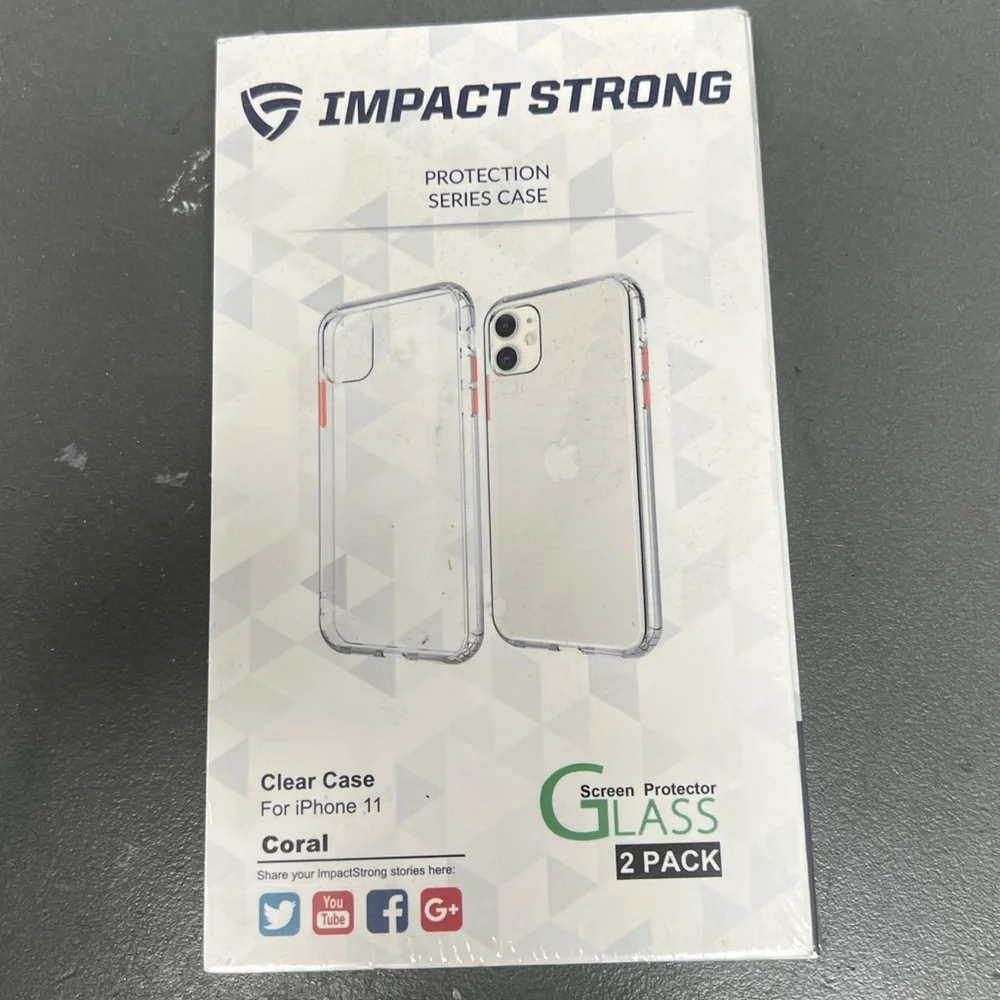 Impact strong iPhone 11 clear case coral tabs with screen protectors